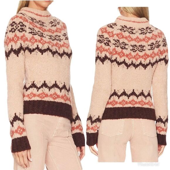 Revolve Smythe Lopi Fuzzy Loose Knit Alpaca Printed MockNeck Sweater - Picture 1 of 8
